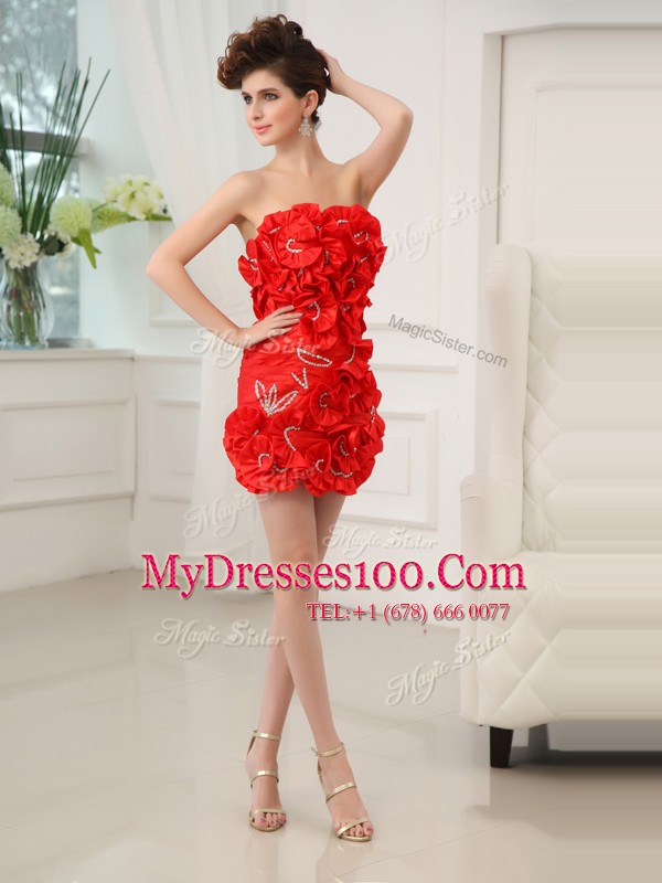 Attractive Strapless Sleeveless Zipper Cocktail Dress Red Chiffon