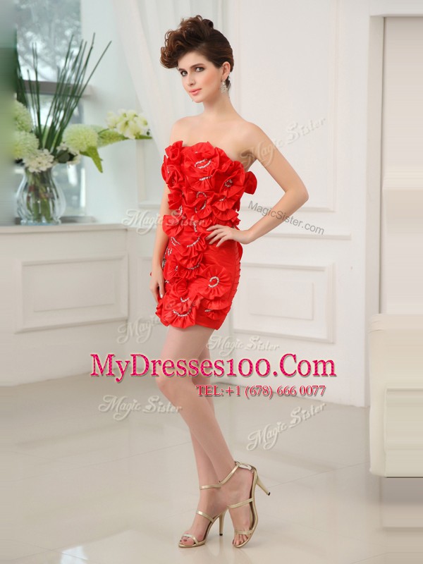Attractive Strapless Sleeveless Zipper Cocktail Dress Red Chiffon