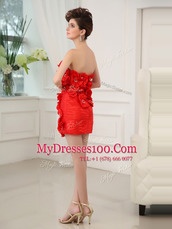 Attractive Strapless Sleeveless Zipper Cocktail Dress Red Chiffon
