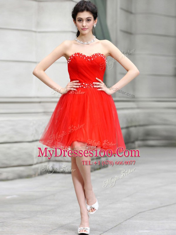 Coral Red Sweetheart Neckline Beading Party Dress Wholesale Sleeveless Zipper