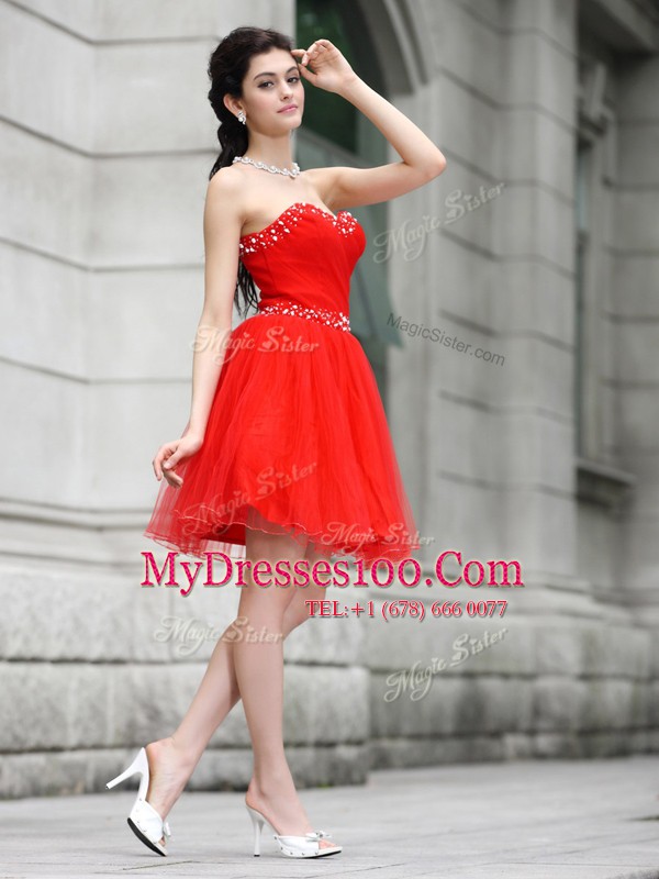 Coral Red Sweetheart Neckline Beading Party Dress Wholesale Sleeveless Zipper