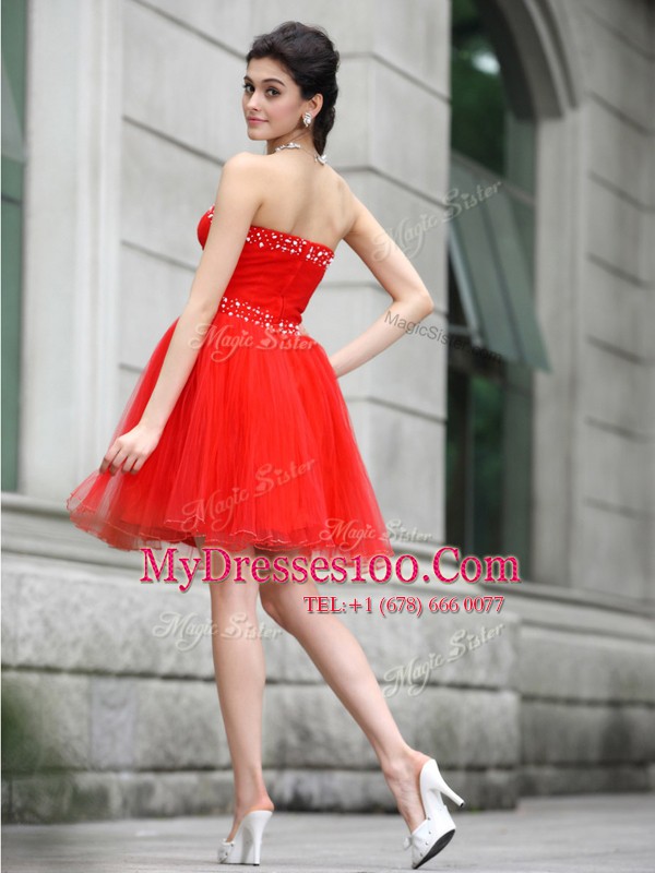 Coral Red Sweetheart Neckline Beading Party Dress Wholesale Sleeveless Zipper