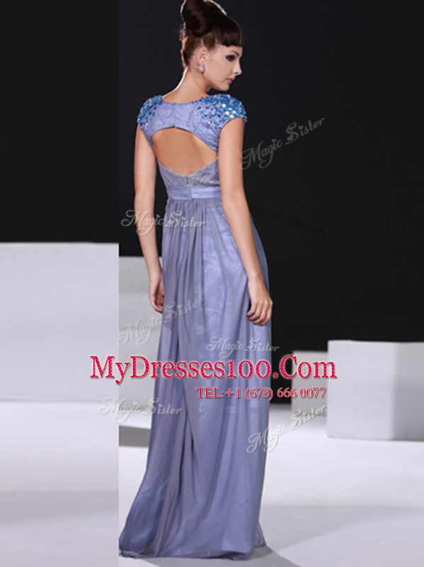 Top Selling Lavender Zipper V-neck Beading and Ruching Mother Of The Bride Dress Chiffon Short Sleeves