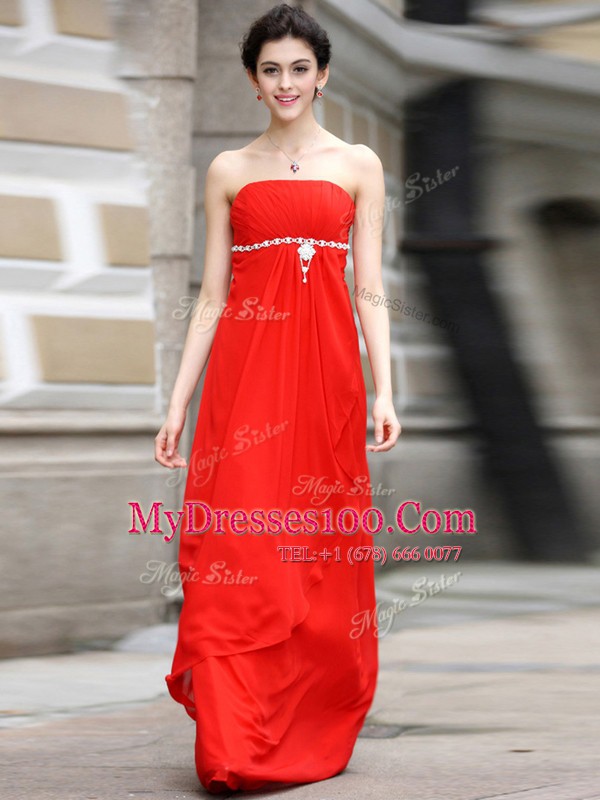 Hot Selling Coral Red Sleeveless Chiffon Zipper Homecoming Party Dress for Prom and Party