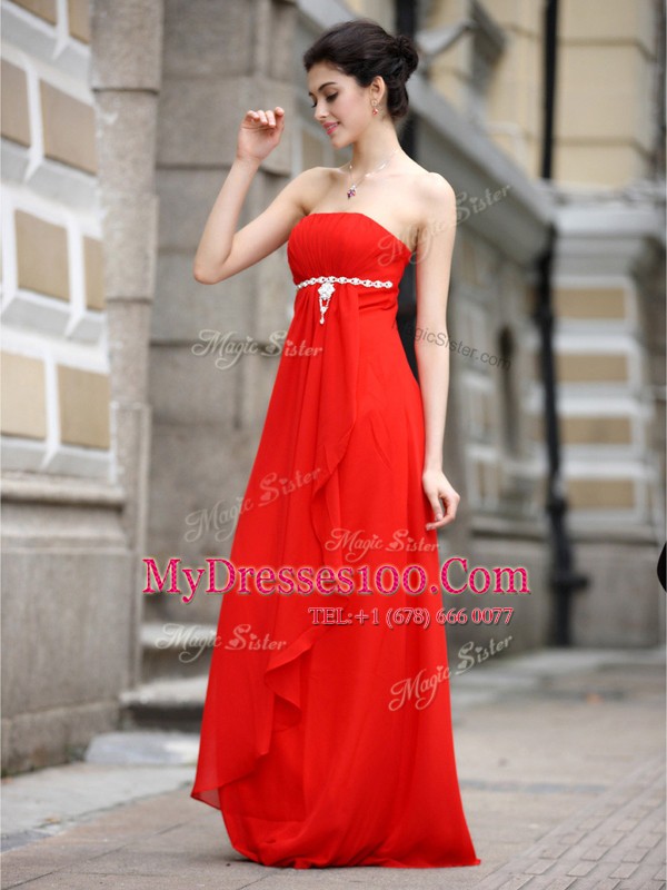 Hot Selling Coral Red Sleeveless Chiffon Zipper Homecoming Party Dress for Prom and Party