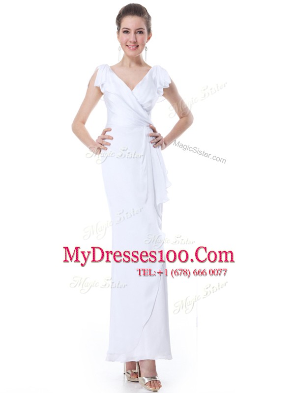 Custom Fit Floor Length Column/Sheath Cap Sleeves White Zipper