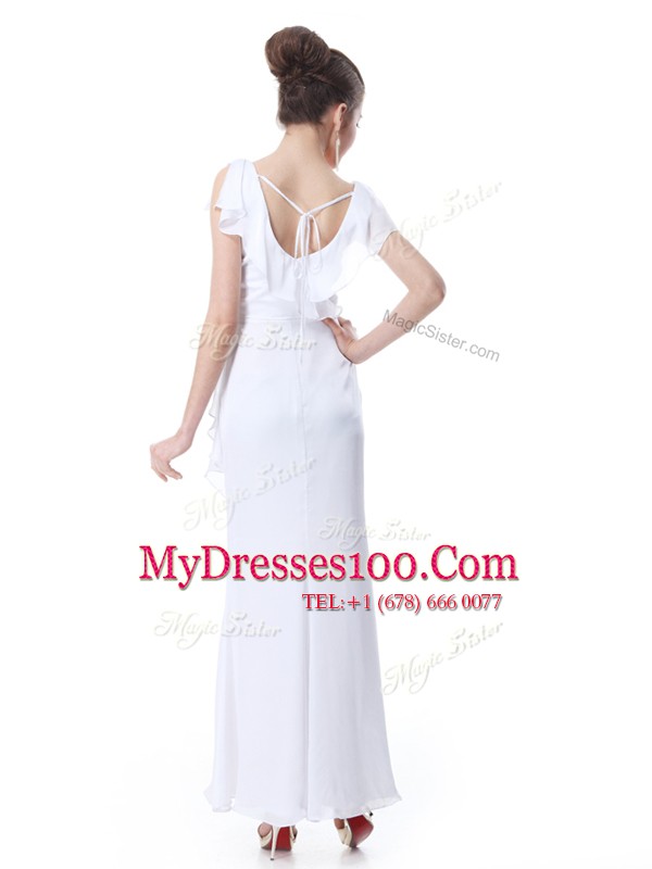 Custom Fit Floor Length Column/Sheath Cap Sleeves White Zipper