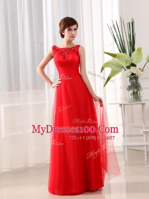Scoop Floor Length Empire Sleeveless Coral Red Mother Of The Bride Dress Zipper