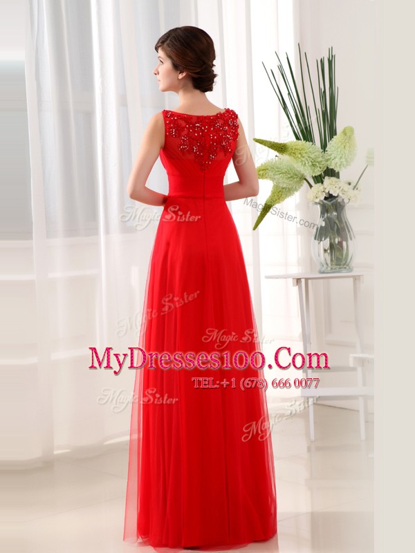 Scoop Floor Length Empire Sleeveless Coral Red Mother Of The Bride Dress Zipper