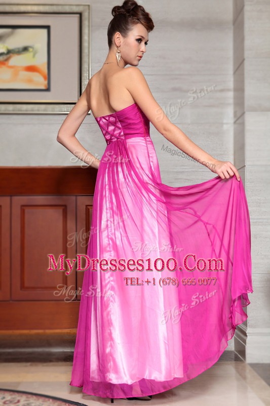 Fuchsia Side Zipper Sweetheart Beading and Ruching Prom Dress Chiffon Sleeveless