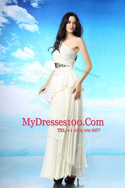 White Side Zipper One Shoulder Appliques and Ruffled Layers Evening Dress Chiffon Sleeveless