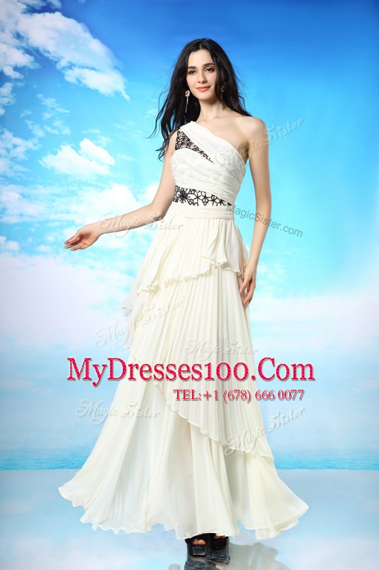White Side Zipper One Shoulder Appliques and Ruffled Layers Evening Dress Chiffon Sleeveless