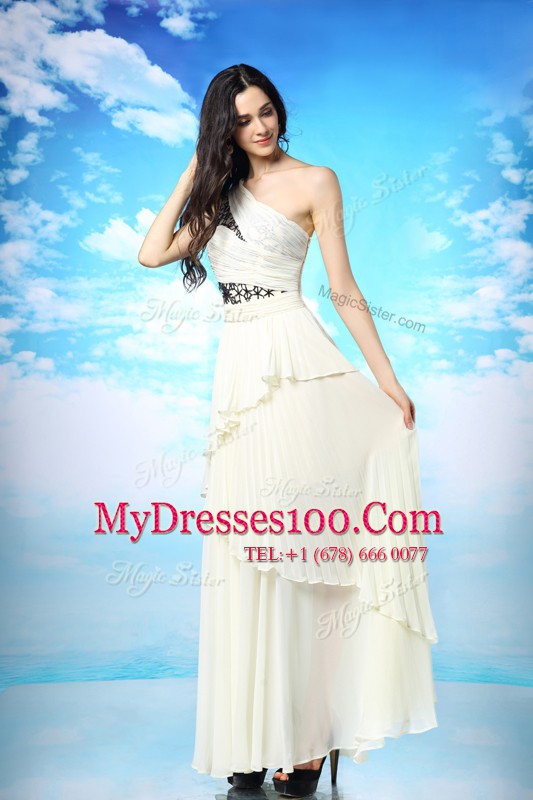 White Side Zipper One Shoulder Appliques and Ruffled Layers Evening Dress Chiffon Sleeveless