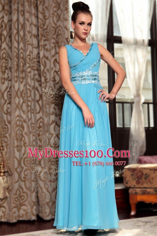 Sleeveless Side Zipper Ankle Length Beading and Appliques and Ruching Prom Gown