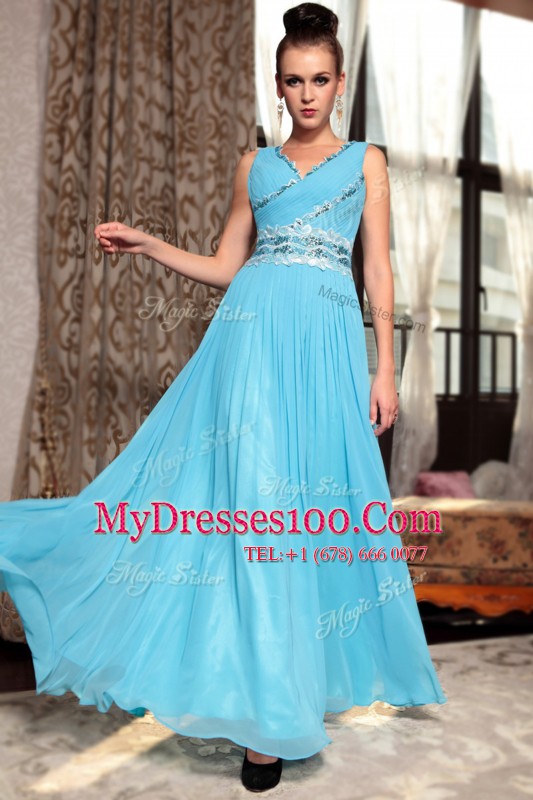 Sleeveless Side Zipper Ankle Length Beading and Appliques and Ruching Prom Gown