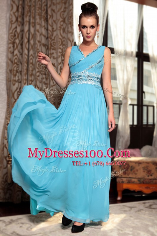 Sleeveless Side Zipper Ankle Length Beading and Appliques and Ruching Prom Gown