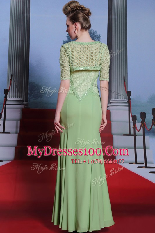 Comfortable Ankle Length Column/Sheath Cap Sleeves Olive Green Prom Gown Side Zipper