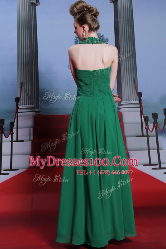 Halter Top Floor Length Column/Sheath Sleeveless Teal Mother Of The Bride Dress Zipper