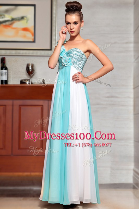 Shining Straps Sleeveless Chiffon Prom Gown Beading and Sequins and Hand Made Flower Side Zipper