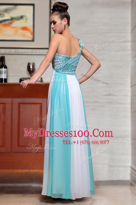 Shining Straps Sleeveless Chiffon Prom Gown Beading and Sequins and Hand Made Flower Side Zipper