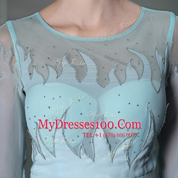 Super Column/Sheath Mother Of The Bride Dress Light Blue Scoop Chiffon Half Sleeves Ankle Length Zipper