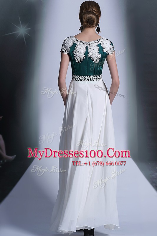 Scoop White Empire Appliques Mother Of The Bride Dress Zipper Chiffon Cap Sleeves Floor Length