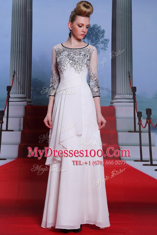 Colorful Empire Mother Of The Bride Dress White Scoop Chiffon 3 4 Length Sleeve Floor Length Zipper