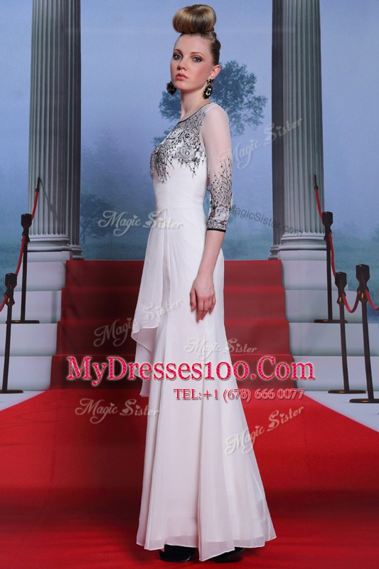 Colorful Empire Mother Of The Bride Dress White Scoop Chiffon 3 4 Length Sleeve Floor Length Zipper