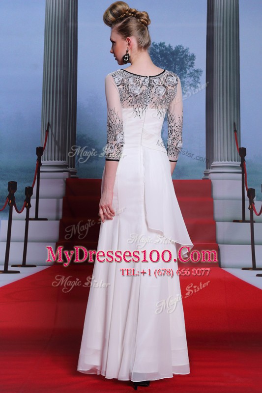 Colorful Empire Mother Of The Bride Dress White Scoop Chiffon 3 4 Length Sleeve Floor Length Zipper