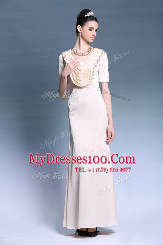 Inexpensive Scoop Chiffon Short Sleeves Floor Length Mother Of The Bride Dress and Beading and Ruching