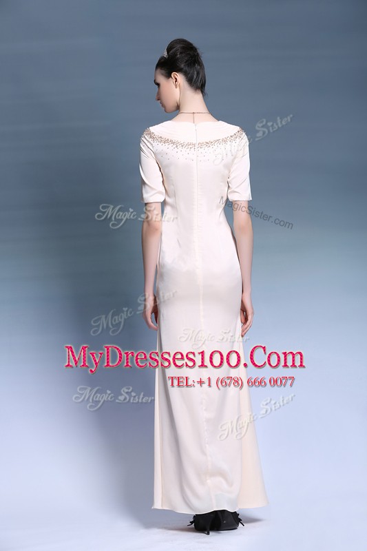 Inexpensive Scoop Chiffon Short Sleeves Floor Length Mother Of The Bride Dress and Beading and Ruching