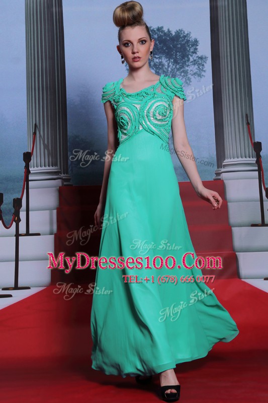Discount Green Prom Party Dress Prom and Party and For with Appliques Scoop Cap Sleeves Side Zipper