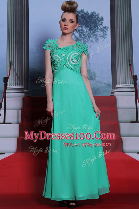 Discount Green Prom Party Dress Prom and Party and For with Appliques Scoop Cap Sleeves Side Zipper