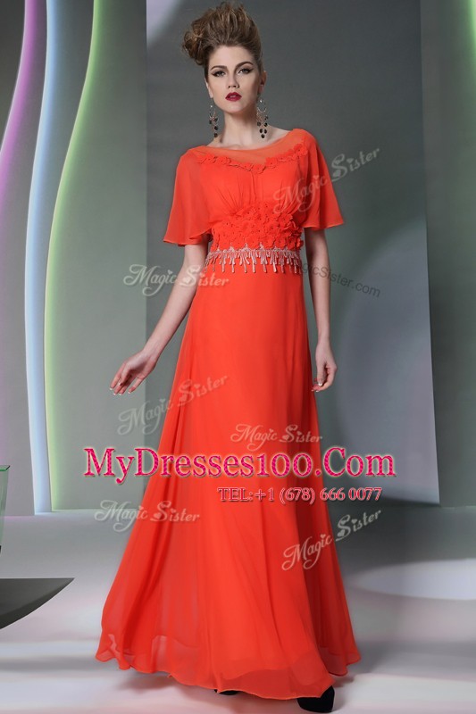Comfortable Scoop Chiffon Short Sleeves Ankle Length Mother Of The Bride Dress and Appliques