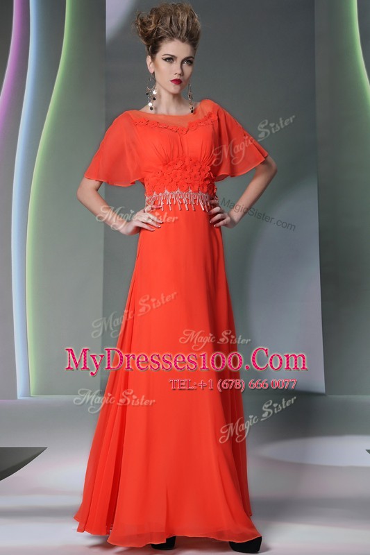 Comfortable Scoop Chiffon Short Sleeves Ankle Length Mother Of The Bride Dress and Appliques