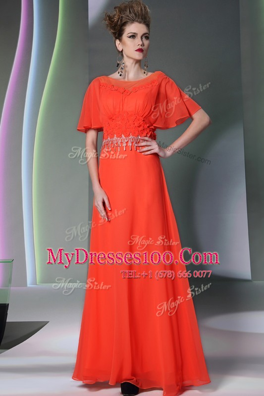 Comfortable Scoop Chiffon Short Sleeves Ankle Length Mother Of The Bride Dress and Appliques
