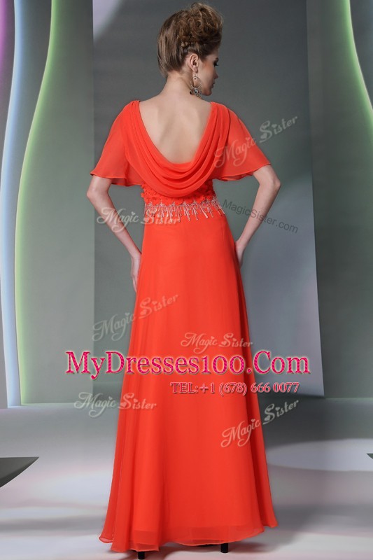 Comfortable Scoop Chiffon Short Sleeves Ankle Length Mother Of The Bride Dress and Appliques