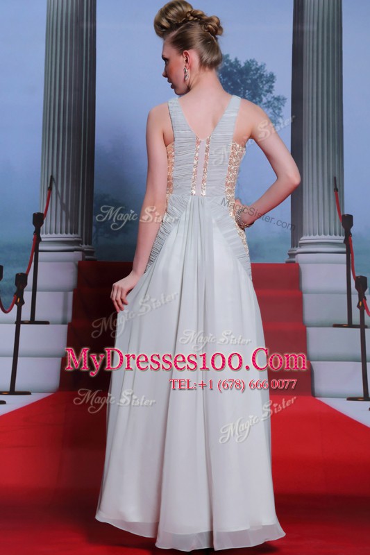 Designer Scoop Silver Sleeveless Chiffon Side Zipper Prom Dresses for Prom and Party