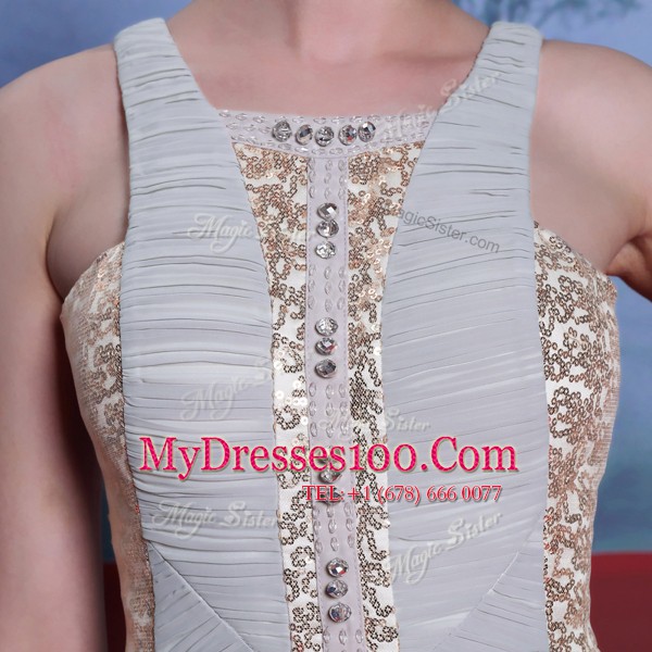 Designer Scoop Silver Sleeveless Chiffon Side Zipper Prom Dresses for Prom and Party