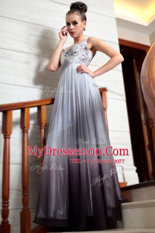 Fashionable Sleeveless Beading and Appliques and Ruching Side Zipper