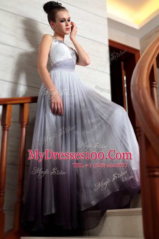Fashionable Sleeveless Beading and Appliques and Ruching Side Zipper