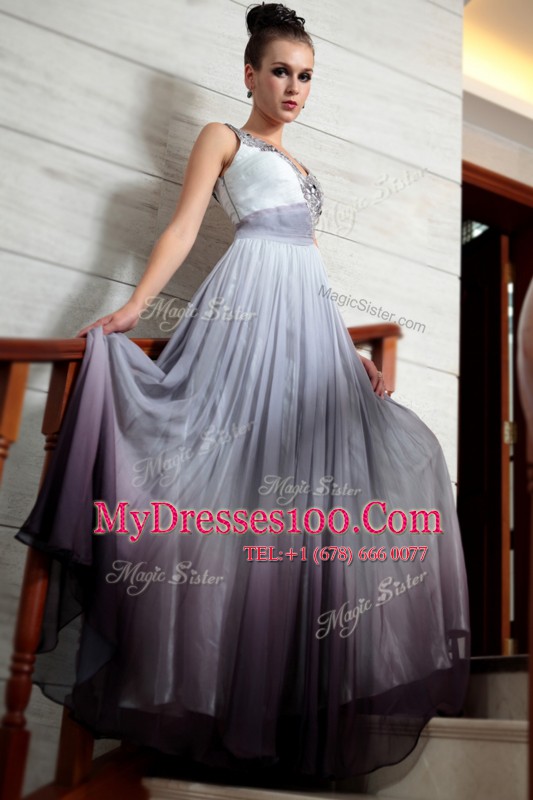 Fashionable Sleeveless Beading and Appliques and Ruching Side Zipper