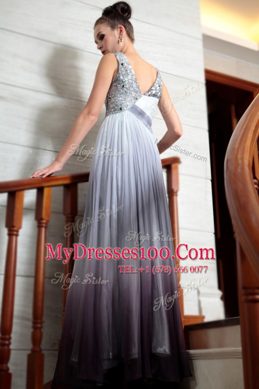 Fashionable Sleeveless Beading and Appliques and Ruching Side Zipper