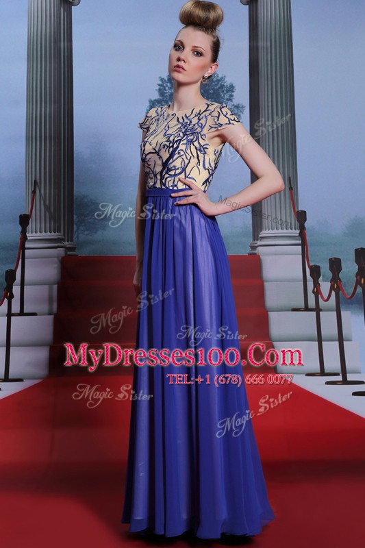 On Sale Scoop Sequins Floor Length Column/Sheath Cap Sleeves Royal Blue Mother Of The Bride Dress Zipper