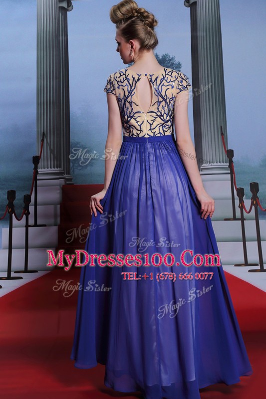 On Sale Scoop Sequins Floor Length Column/Sheath Cap Sleeves Royal Blue Mother Of The Bride Dress Zipper
