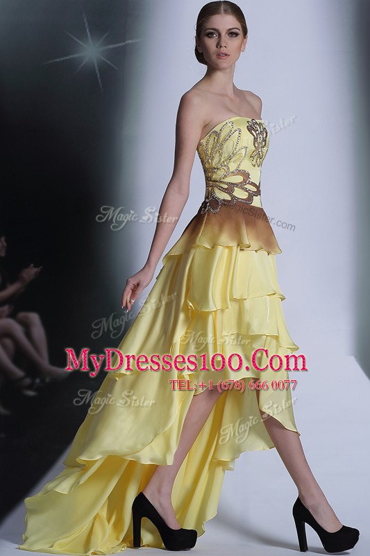 Adorable High Low Empire Sleeveless Light Yellow Dress for Prom Zipper