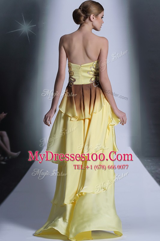 Adorable High Low Empire Sleeveless Light Yellow Dress for Prom Zipper