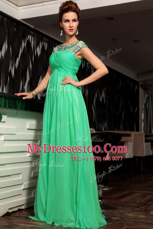 Designer Scoop Sleeveless Beading and Ruching Side Zipper Mother Of The Bride Dress