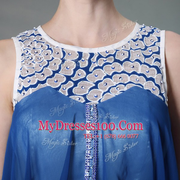Free and Easy Scoop Floor Length Navy Blue Prom Gown Chiffon Sleeveless Beading