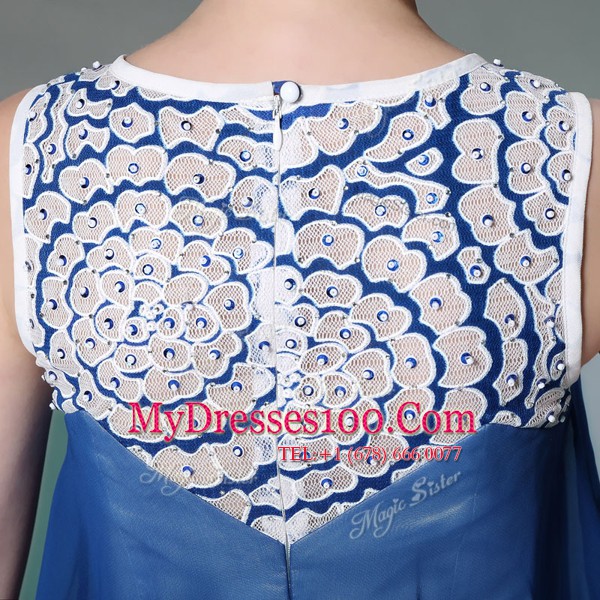 Free and Easy Scoop Floor Length Navy Blue Prom Gown Chiffon Sleeveless Beading
